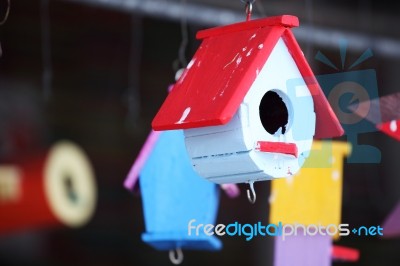 Colorful Wooden Bird House Stock Photo