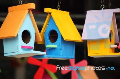 Colorful Wooden Bird House Stock Photo