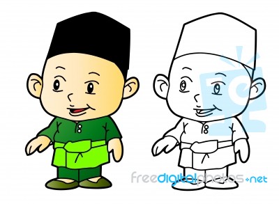 Coloring Melayu Muslim Boy -  Illustration Stock Image