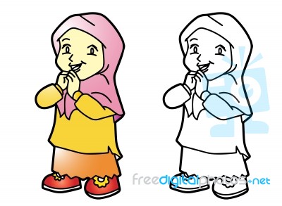 Coloring Melayu Muslim Girl -  Illustration Stock Image