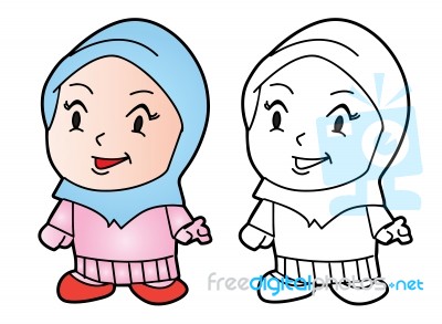 Coloring Melayu Muslim Girl -  Illustration Stock Image