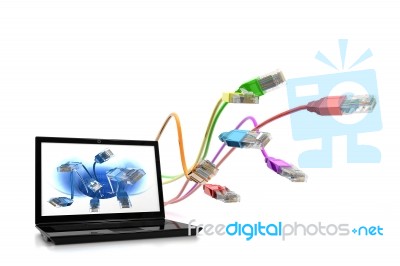 Colour Full Network Cables With Lap Stock Image