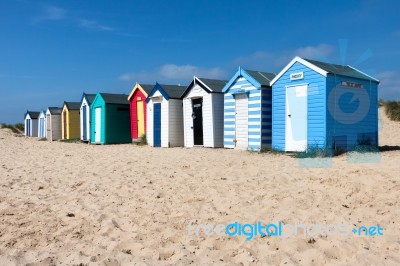 Colourful Beach Huts On Southwold Beach Suffolk Stock Photo