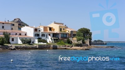 Colourful Buildings In Cannigione Sardinia Stock Photo