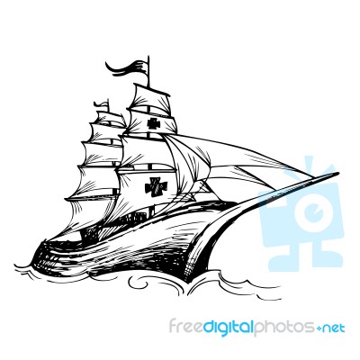 Columbus Ship Hand Drawn Stock Image