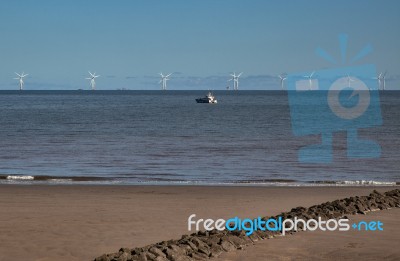 Colwyn Bay, Wales/uk - October 7 : Wind Turbines Off Shore At Co… Stock Photo