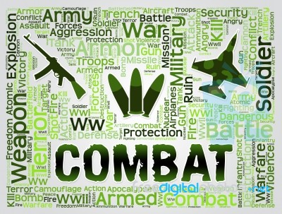 Combat Words Represents Battles Hostility And Conflicts Stock Image