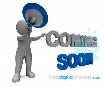 Coming Soon Character Shows New Arrivals Or Promotional Product Stock Image