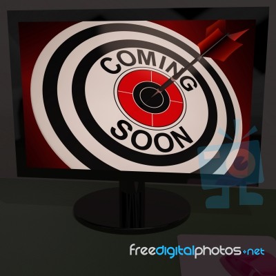 Coming Soon On Monitor Shows Arriving Promotions Stock Image