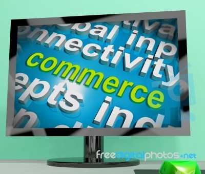 Commerce Word Cloud Screen Shows Commercial Activities Stock Image