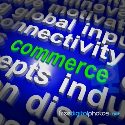 Commerce Word Cloud Shows Commercial Activities Stock Image