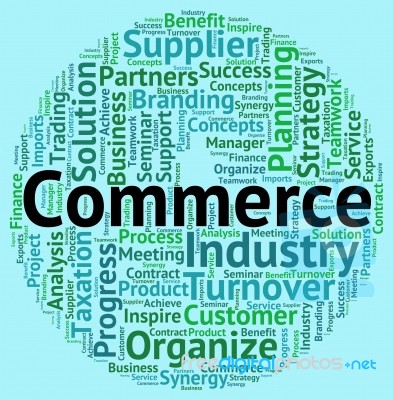 Commerce Word Shows Purchase Exporting And Sell Stock Image