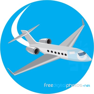 Commercial Light Passenger Airplane Circle Retro Stock Image