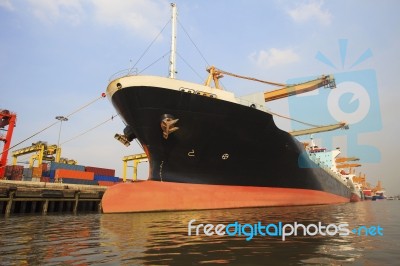 Commercial Ship Loading Container In Shipping Port Image Use For… Stock Photo