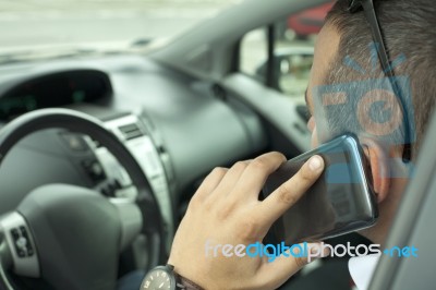 Communication With A Mobile Phone In The Car Stock Photo