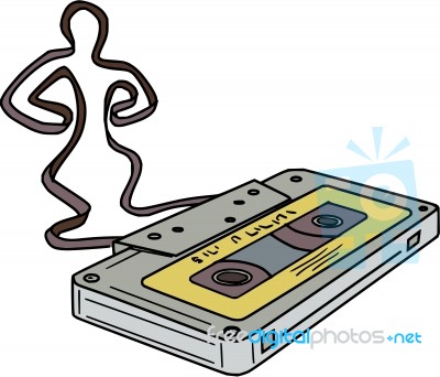 Compact Cassette Tape Man Dancing Mono Line Stock Image