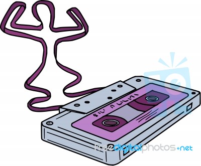 Compact Cassette Tape Raising Up Arm Mono Line Stock Image