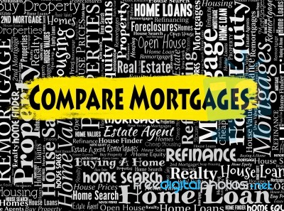 Compare Mortgages Shows Home Loan And Borrow Stock Image