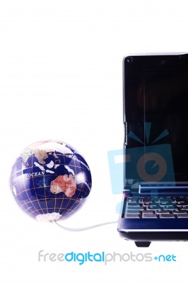 Computer And Globe Stock Photo