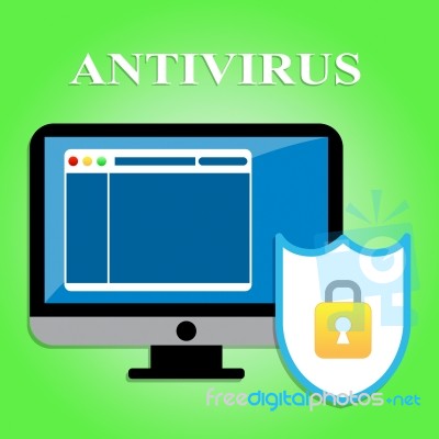 Computer Antivirus Means Malicious Software And Computers Stock Image