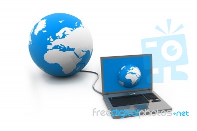 Computer Connected To Globe Stock Image