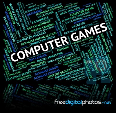 Computer Games Indicating Play Time And Pc Stock Image