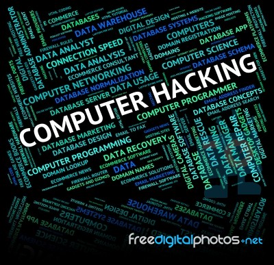 Computer Hacking Shows Connection Text And Crack Stock Image