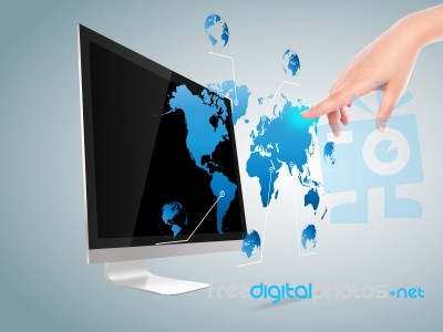 Computer Monitor With Social Network Stock Photo