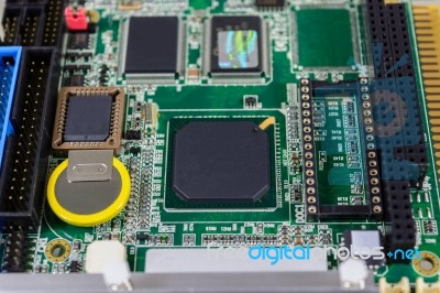 Computer Motherboard With Electronic Component Detail Background… Stock Photo