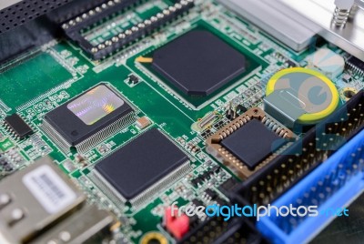 Computer Motherboard With Electronic Component Detail Background… Stock Photo