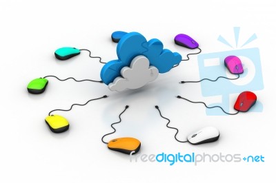 Computer Mouse Connected To A Cloud Stock Image