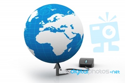 Computer Mouse Connected To A  Globe Stock Image