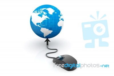 Computer Mouse Connected To A  Globe Stock Image