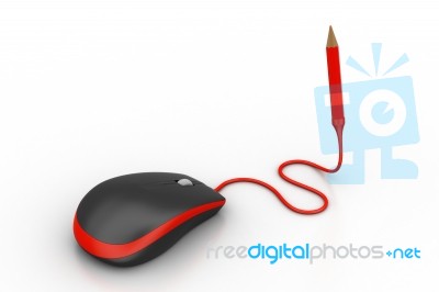 Computer Mouse With Pencil Plug Stock Image