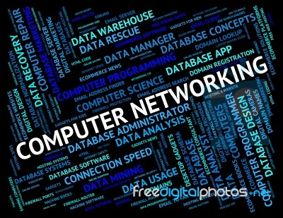 Computer Networking Shows Global Words And Digital Stock Image