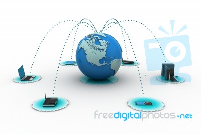 Computer Networking With Globe Stock Image