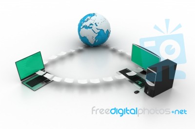 Computer Networking With Globe Stock Image