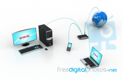 Computer Networking With Globe Stock Image