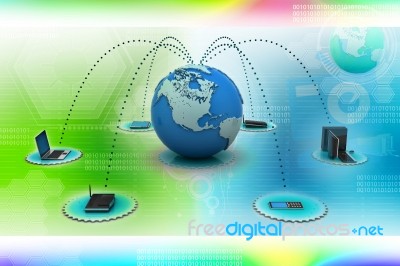 Computer Networking With Globe Stock Image