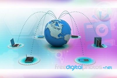 Computer Networking With Globe Stock Image