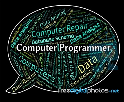 Computer Programmer Means Software Engineer And Communication Stock Image