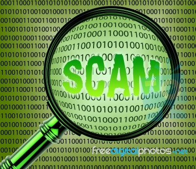 Computer Scam Means Scamming Processor And Magnifying Stock Image