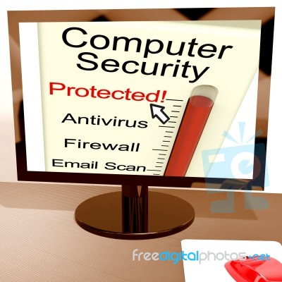 Computer Security Protected Meter Shows Computer Internet Safety… Stock Image