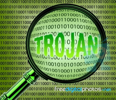 Computer Trojan Represents Database Magnifier And Infected Stock Image