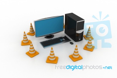 Computer With Traffic Sign Stock Image