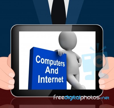 Computers And Internet Book With Character Displays Web Research… Stock Image