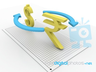 Concept Of Currency Converting, Sign Of Dollar & Rupees Stock Image