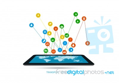 Concept Of Digital Transportation Logistics Business Model On Tablet Stock Image