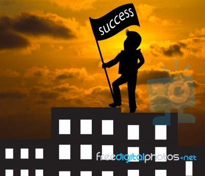 Concept Skyline ,man With Success Flag Standing On The Top Of Bu… Stock Image