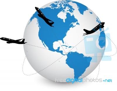 Conceptual Of Airplane Travel Around The World Stock Image